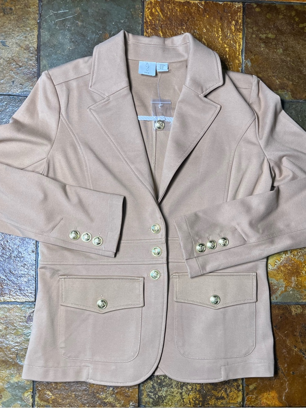 Joie Women's Blazer in Light Taupe with Gold Buttons-Medium